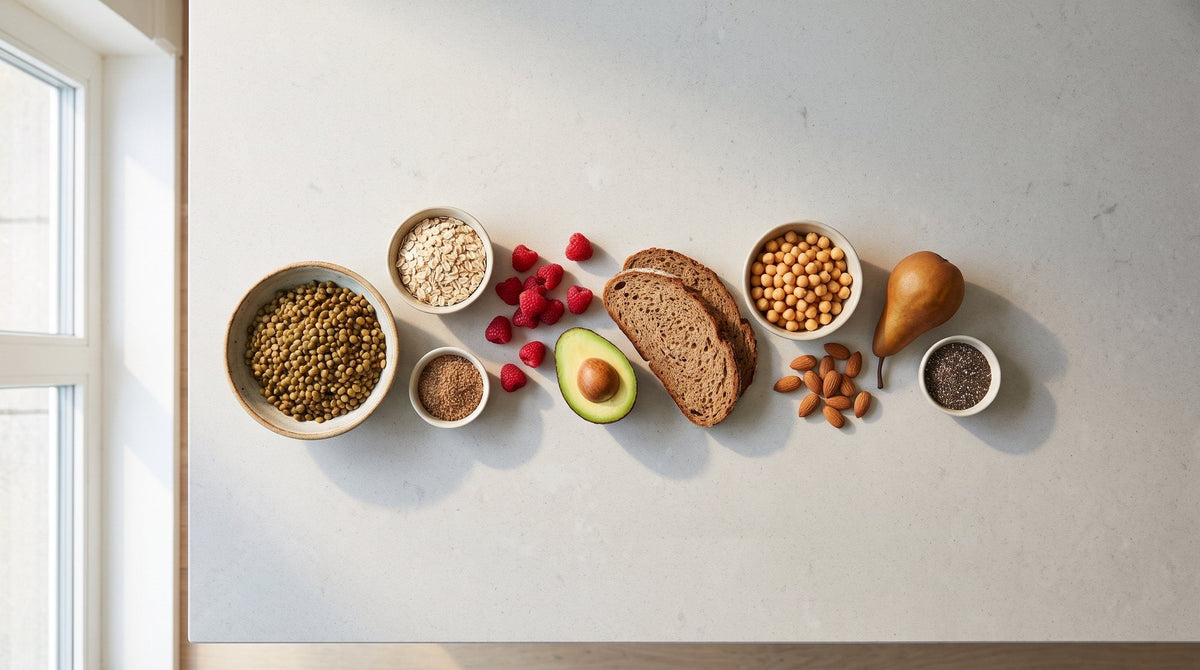Haferflocken, Linsen, Beeren, Vollkornbrot, Leinsamen: Die Klassiker, mit denen 30 g am Tag ohne Rechnen zusammenkommen.