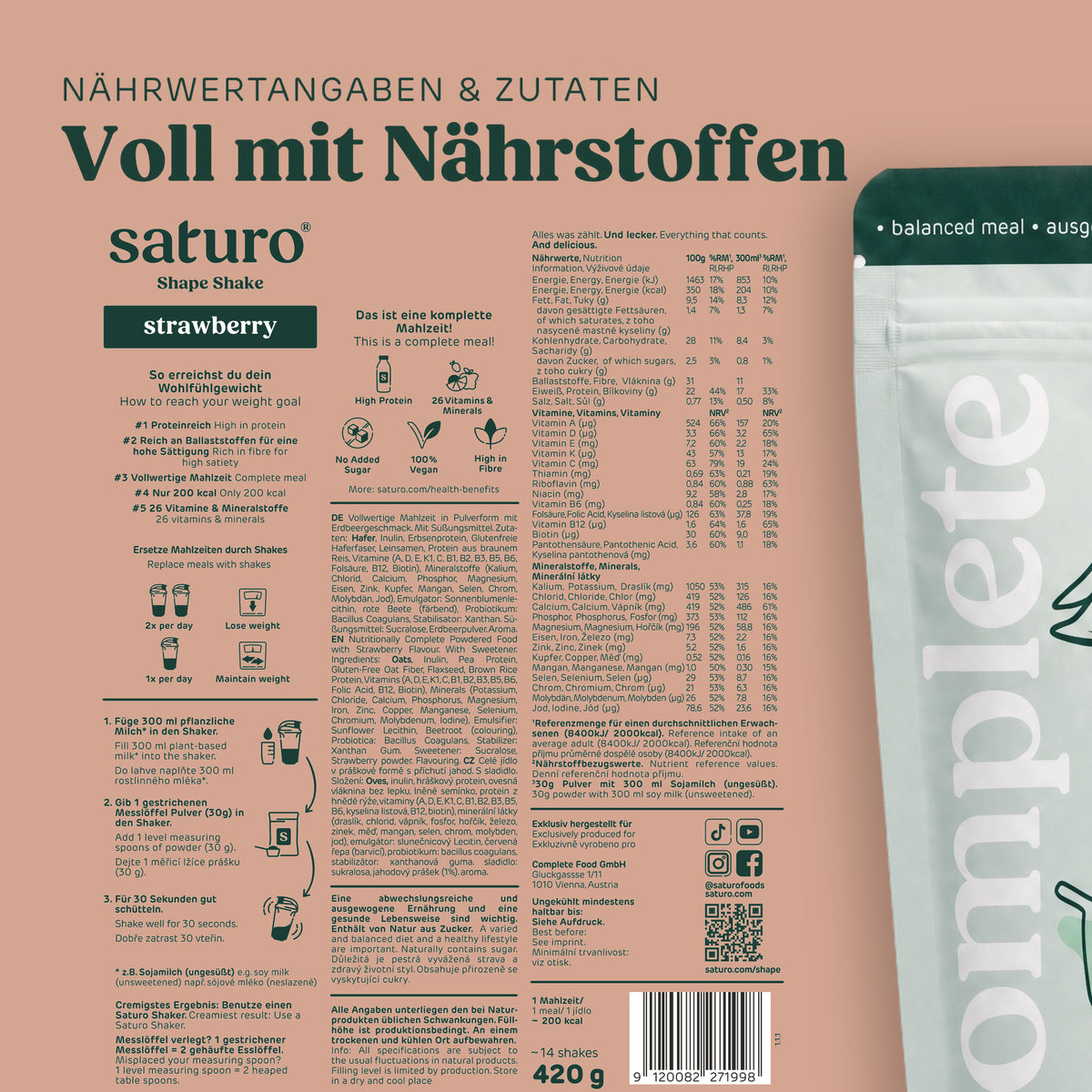 Saturo Shape Shake Strawberry: Nährwertangaben und Zutaten