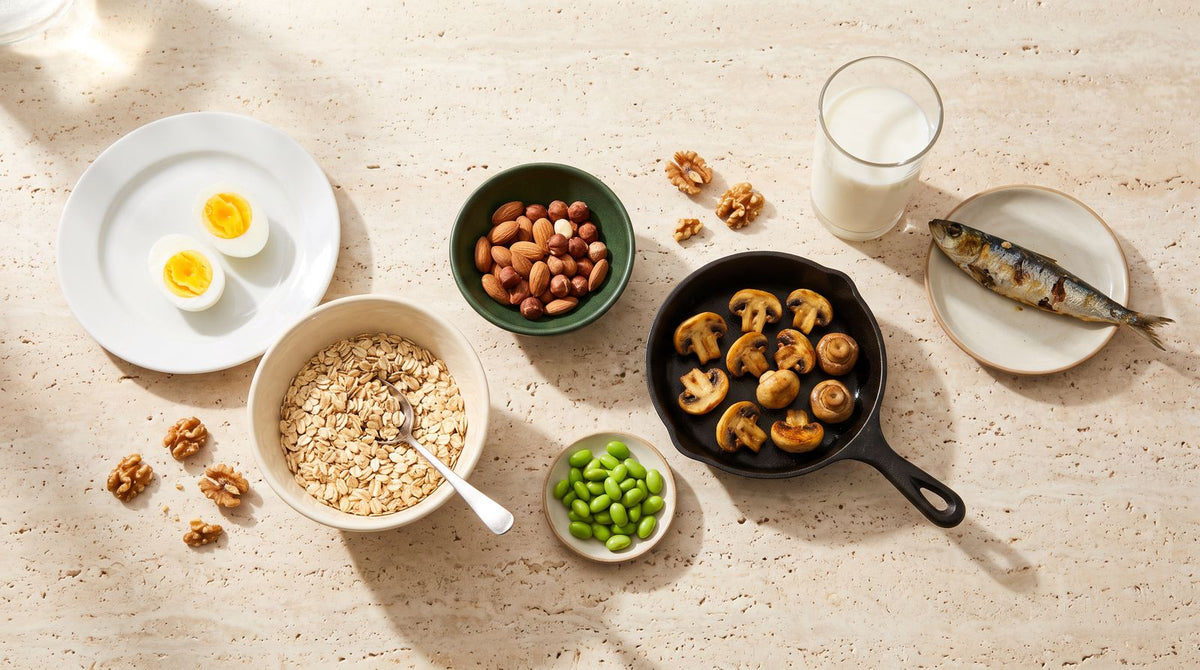 Biotin-rich foods: boiled eggs, oats, almonds, hazelnuts, mushrooms, edamame and milk