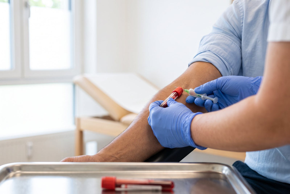 Blutabnahme in der Hausarztpraxis: Serumkupfer und Coeruloplasmin werden aus einer normalen Blutprobe bestimmt