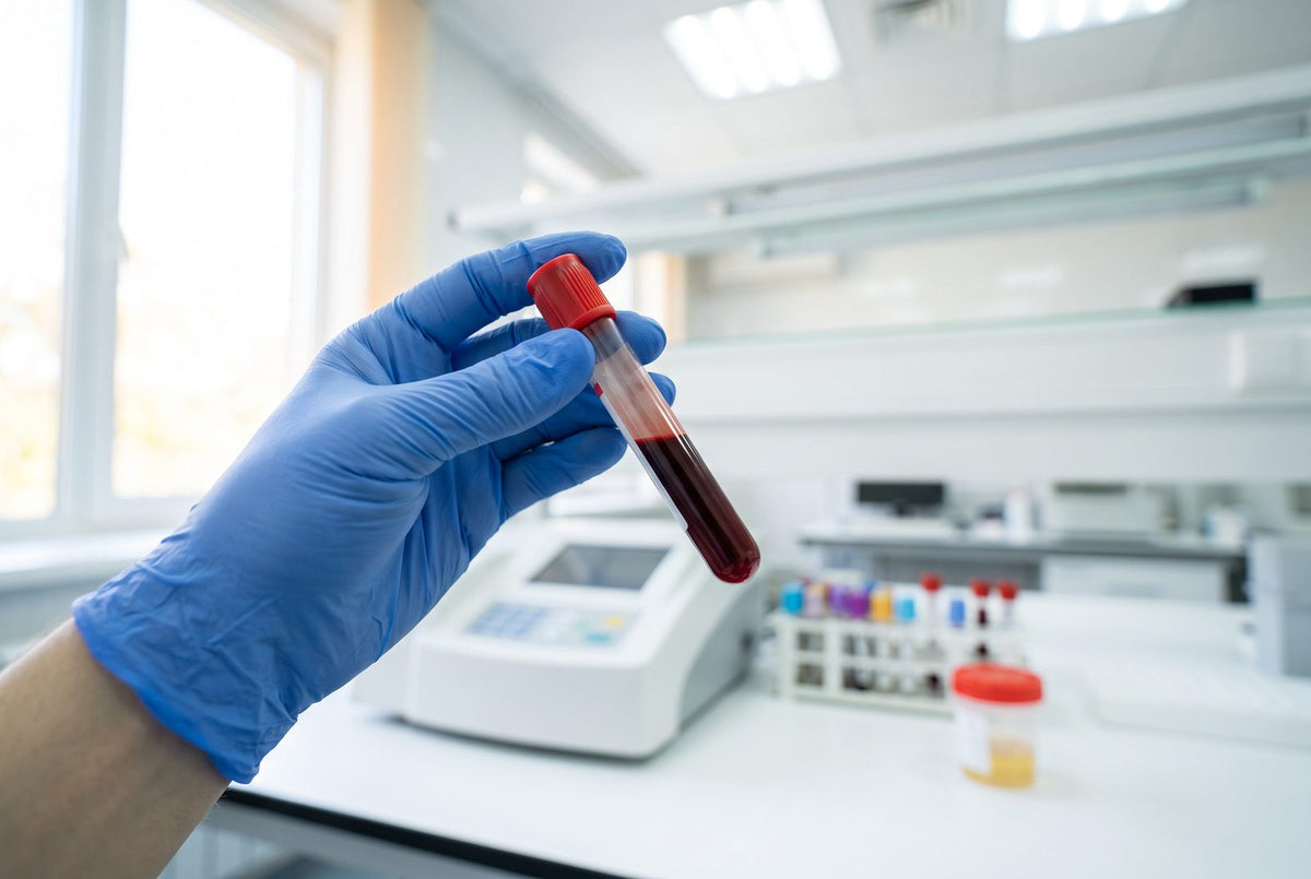 Blutröhrchen und Urinprobe im Labor: Molybdän im Serum spiegelt die letzte Mahlzeit, einen Mangel kann der Test nicht sicher zeigen