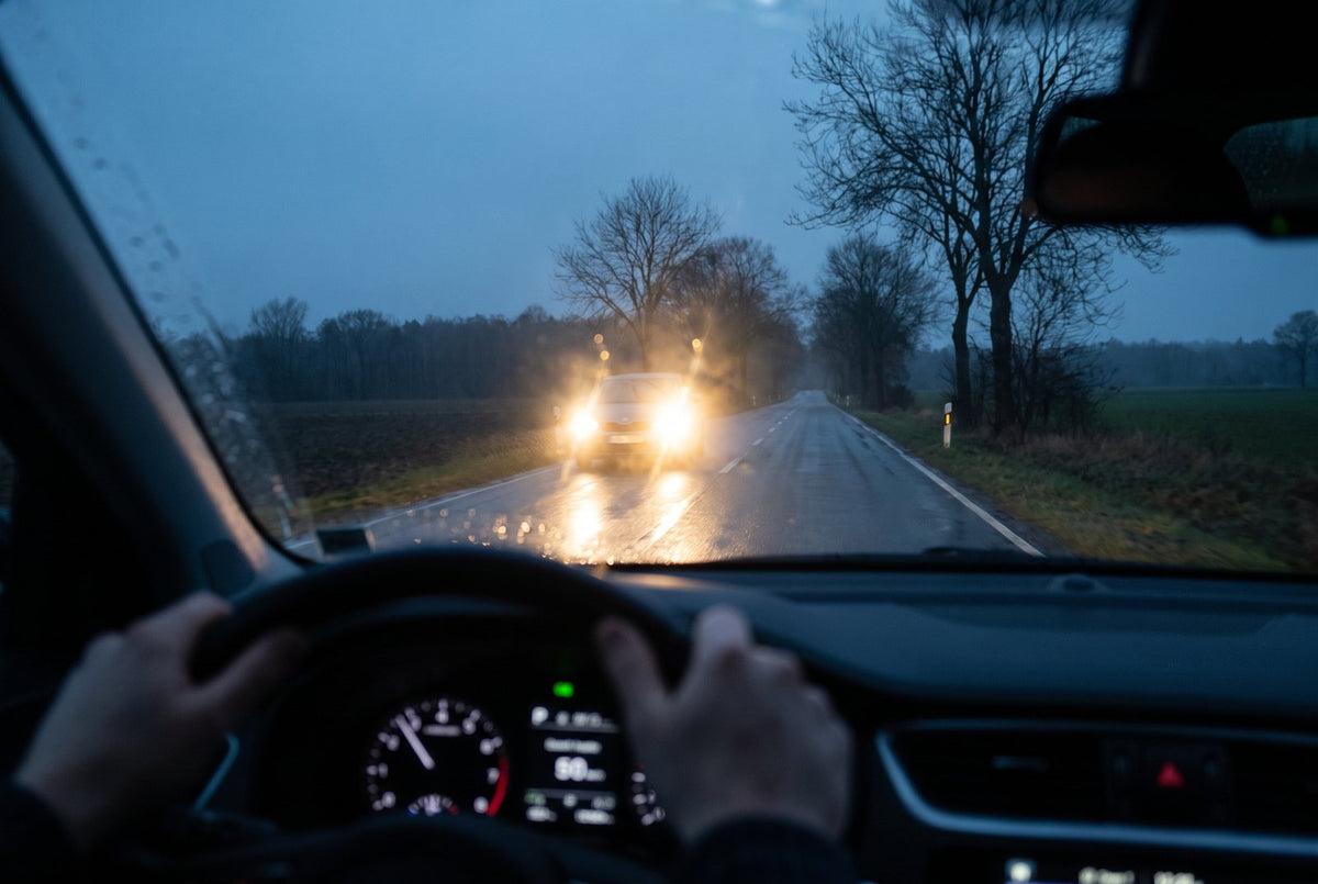 Autofahrt in der Dämmerung mit blendendem Gegenverkehr: Schlechtes Sehen bei wenig Licht ist das erste Zeichen eines Vitamin-A-Mangels