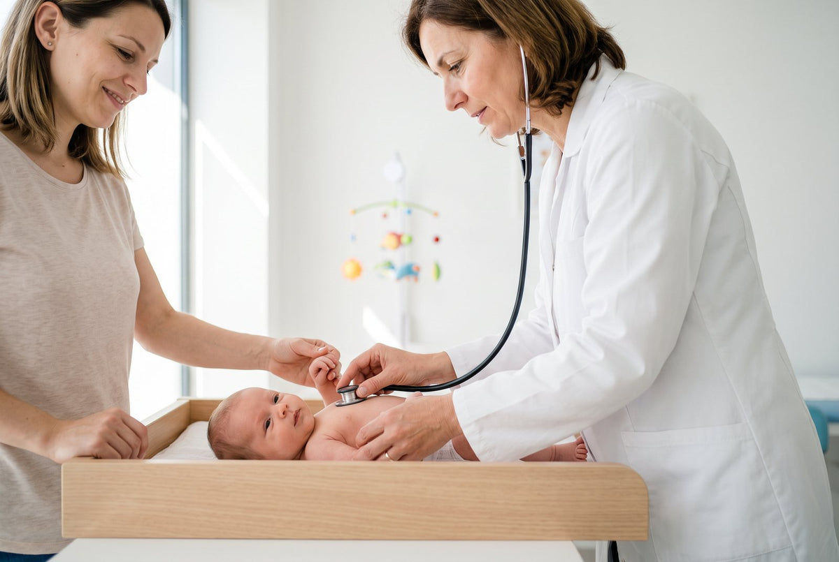 Kinderärztin untersucht ein Neugeborenes bei der Vorsorge: Bei U1, U2 und U3 bekommt jedes Baby in Deutschland Vitamin K gegen Mangelblutungen
